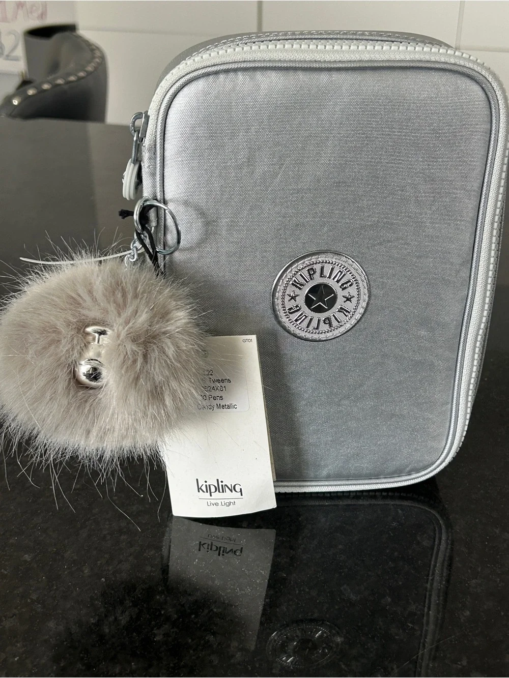 Kipling 100 Pens Case NWT Silver/Candy Metallic